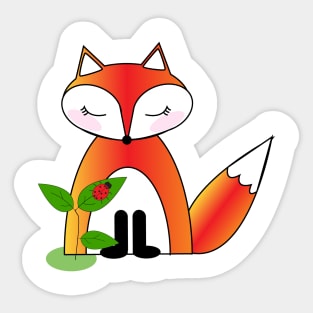 Grey's Shy Fox with Ladybug Lispe Sticker